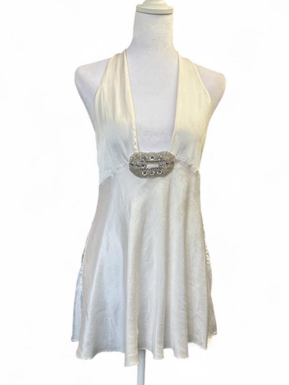 Rare 04 100% silk VS halter top with beaded medallion embellishment